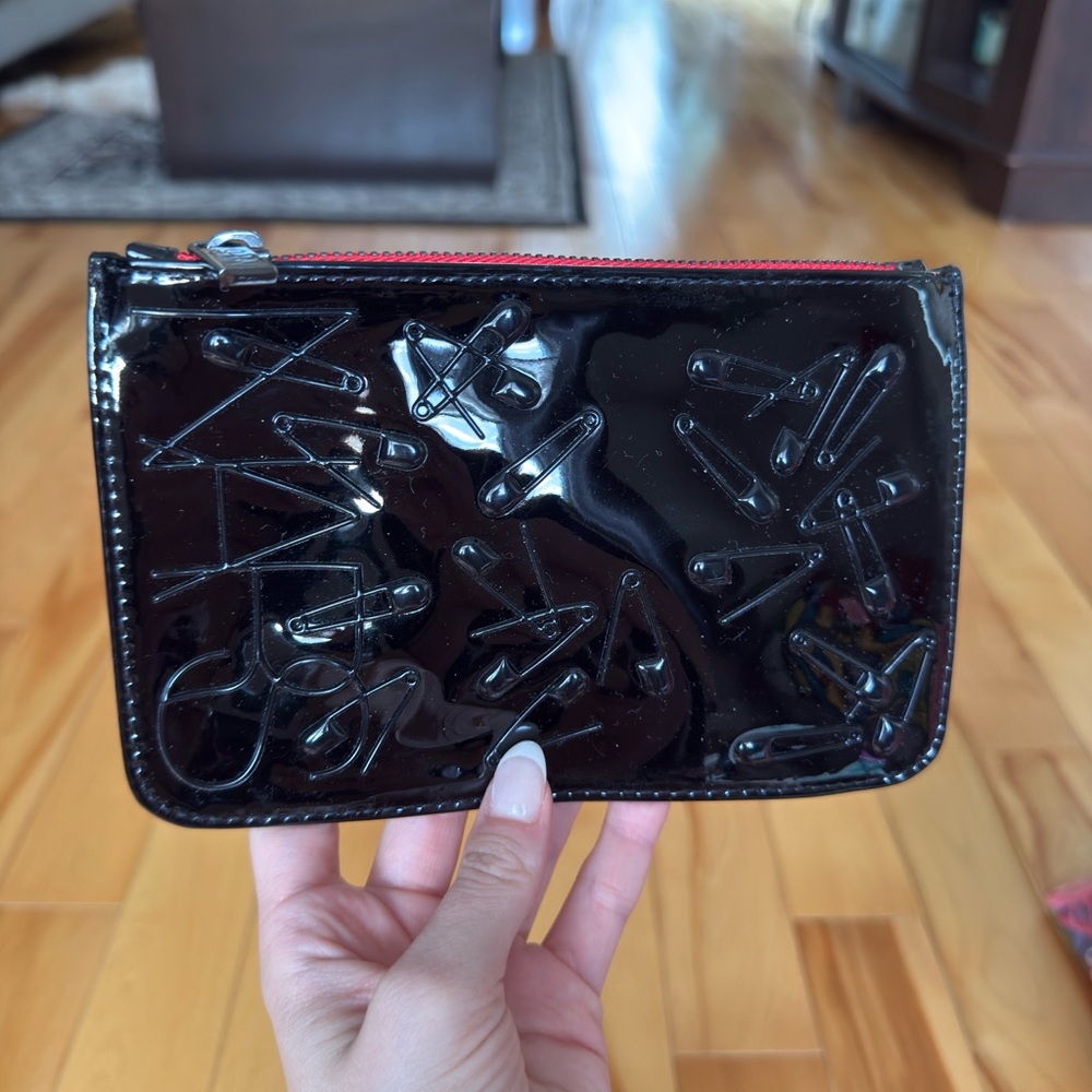 NARS Black Patent Leather Clutch with Safety Pin Design